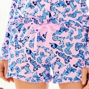 Lilly Pulitzer Ruffle Pajama SET “Ruff Night” dogs Zanzibar Blue